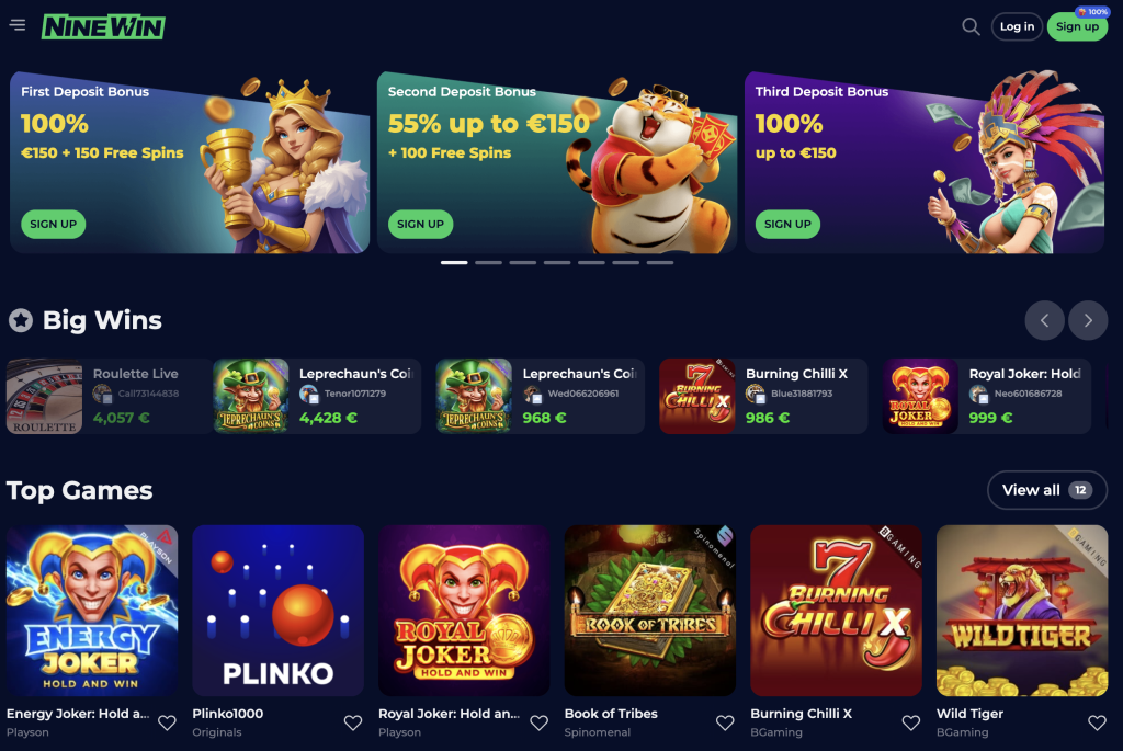 image of nine win casino website